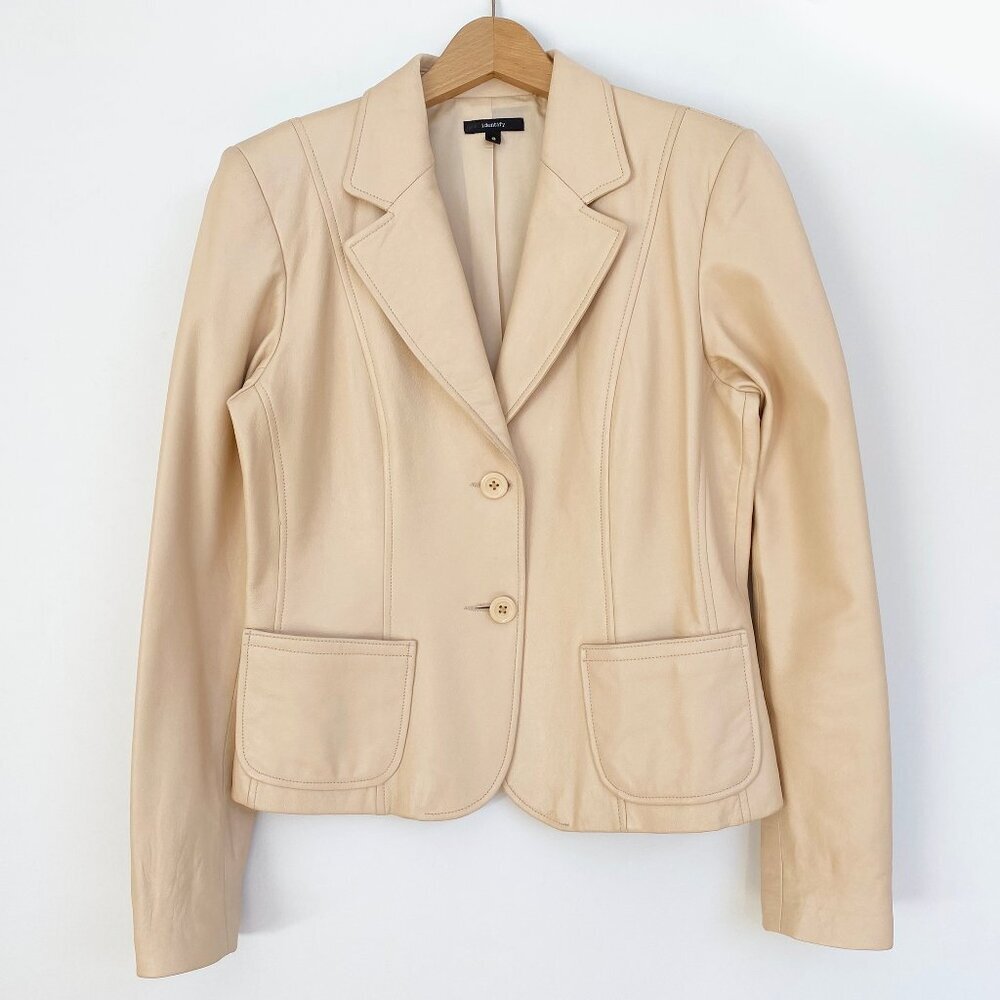 Identify Womens Vintage Leather Jacket Blazer Size 8 Beige Button Closure Lined